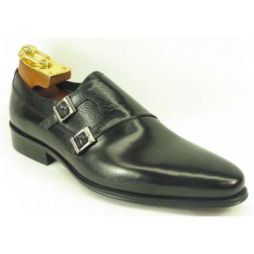 Carrucci Black Genuine Calfskin Leather Shoes With Two Monk Strap KS099-3003